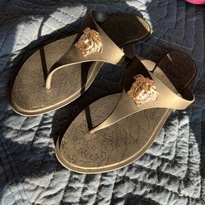 Women's Black Sandals with Gold Accent